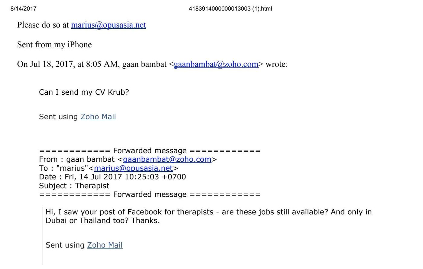 An email I sent to Marius at his Opus email who Gary would claim not to know in court
